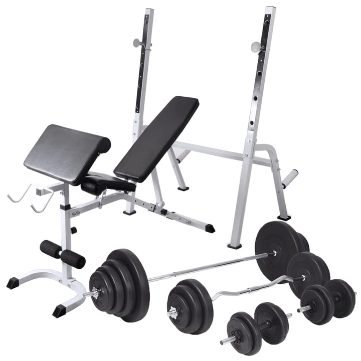 Workout Bench With Weight Rack, Barbell And Dumbbell Set 60.5Kg