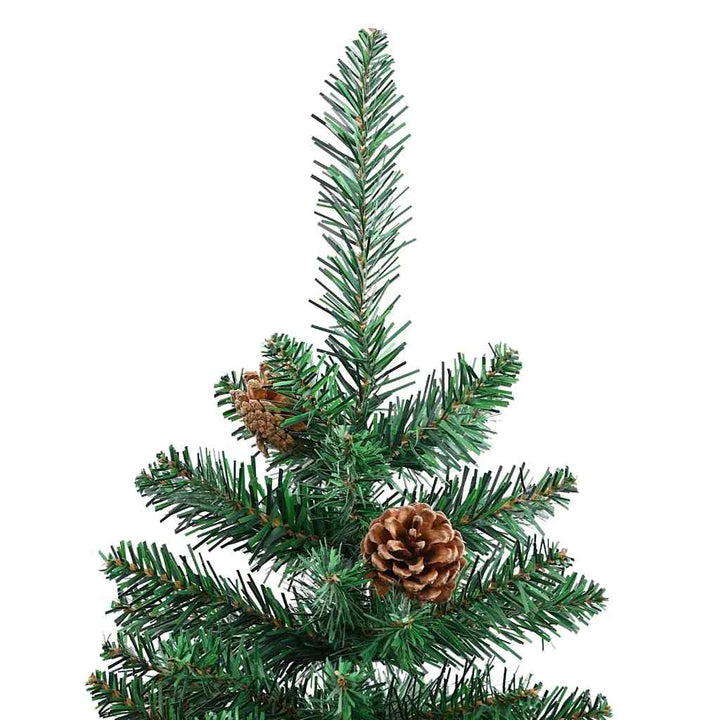 Slim Christmas Tree With Real Wood And Cones Green 150 Cm Pvc