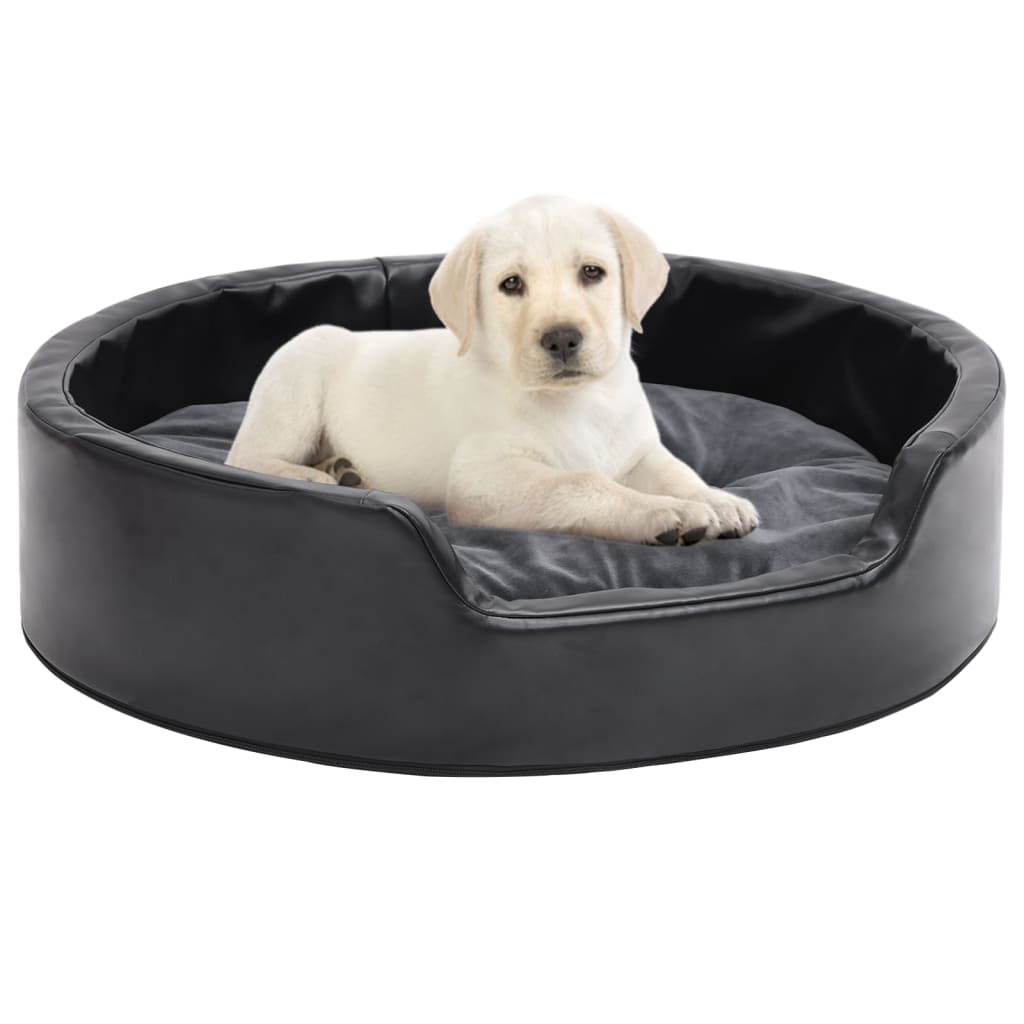 Dog Bed Black And Plush And Faux Leather