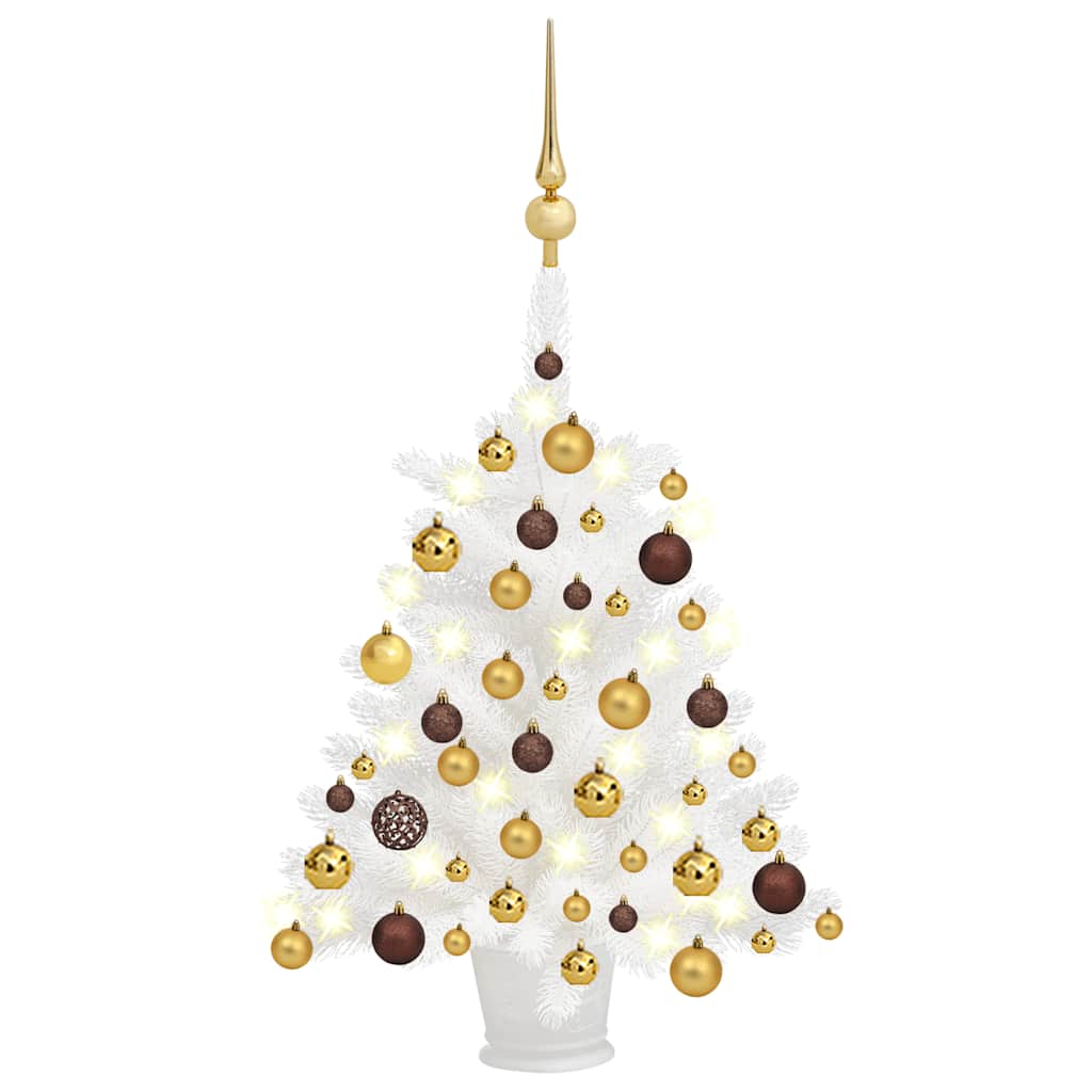 Artificial Pre-Lit Christmas Tree With Ball Set White 65 Cm