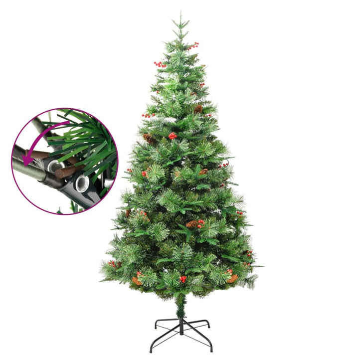 Pre-Lit Christmas Tree With Pine Cones Green 225 Cm Pvc&Pe