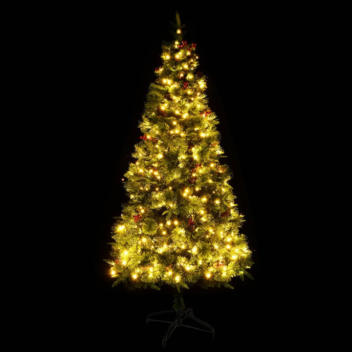 Pre-Lit Christmas Tree With Pine Cones Green 225 Cm Pvc&Pe