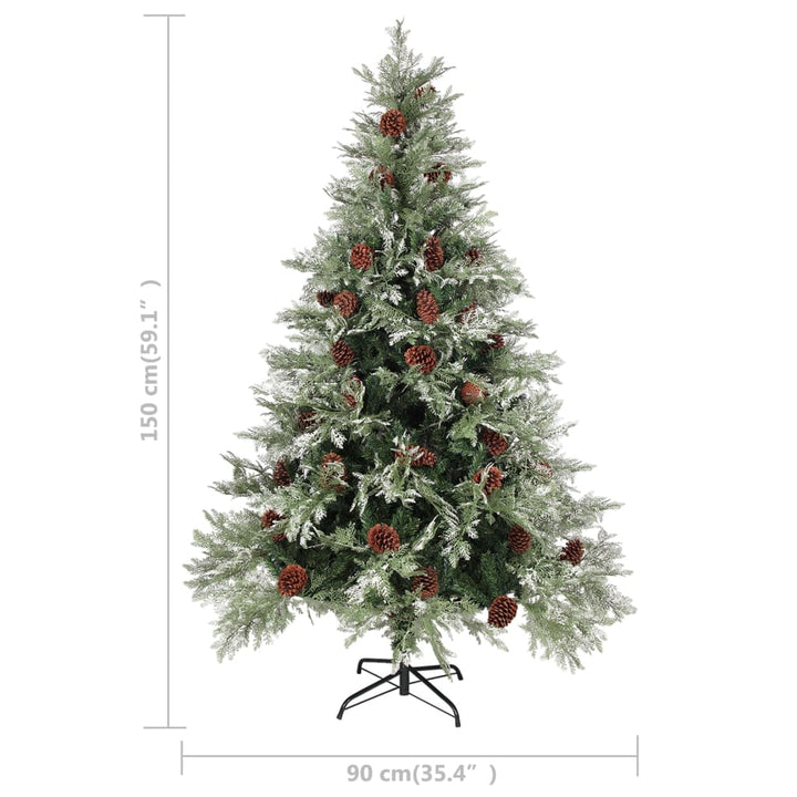 Pre-Lit Christmas Tree With Pine Cones Green&White 150 Cm Pvc&Pe