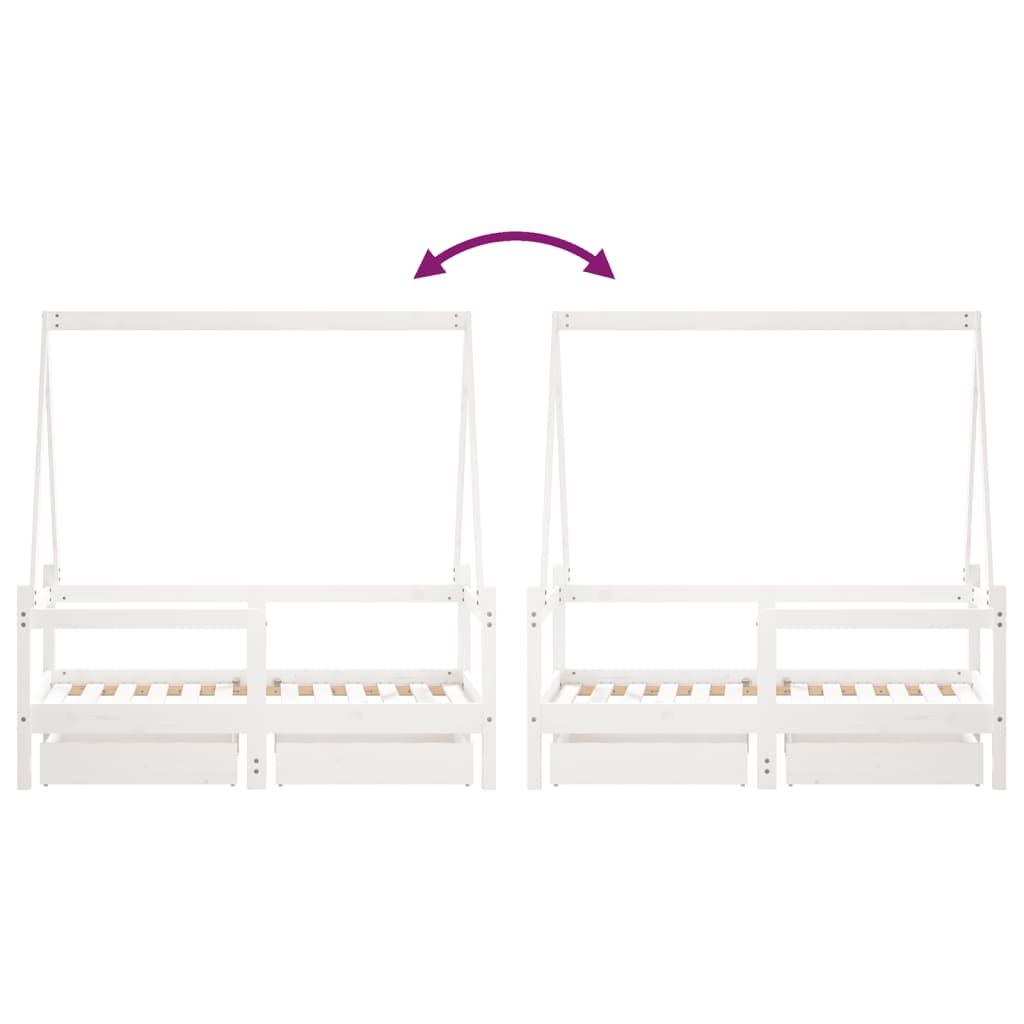 Kids Solid Wood Pine Bed Frame with Drawers