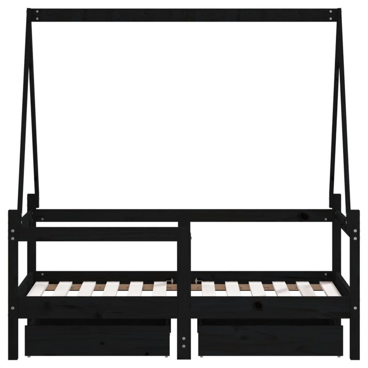 Kids Solid Wood Pine Bed Frame with Drawers