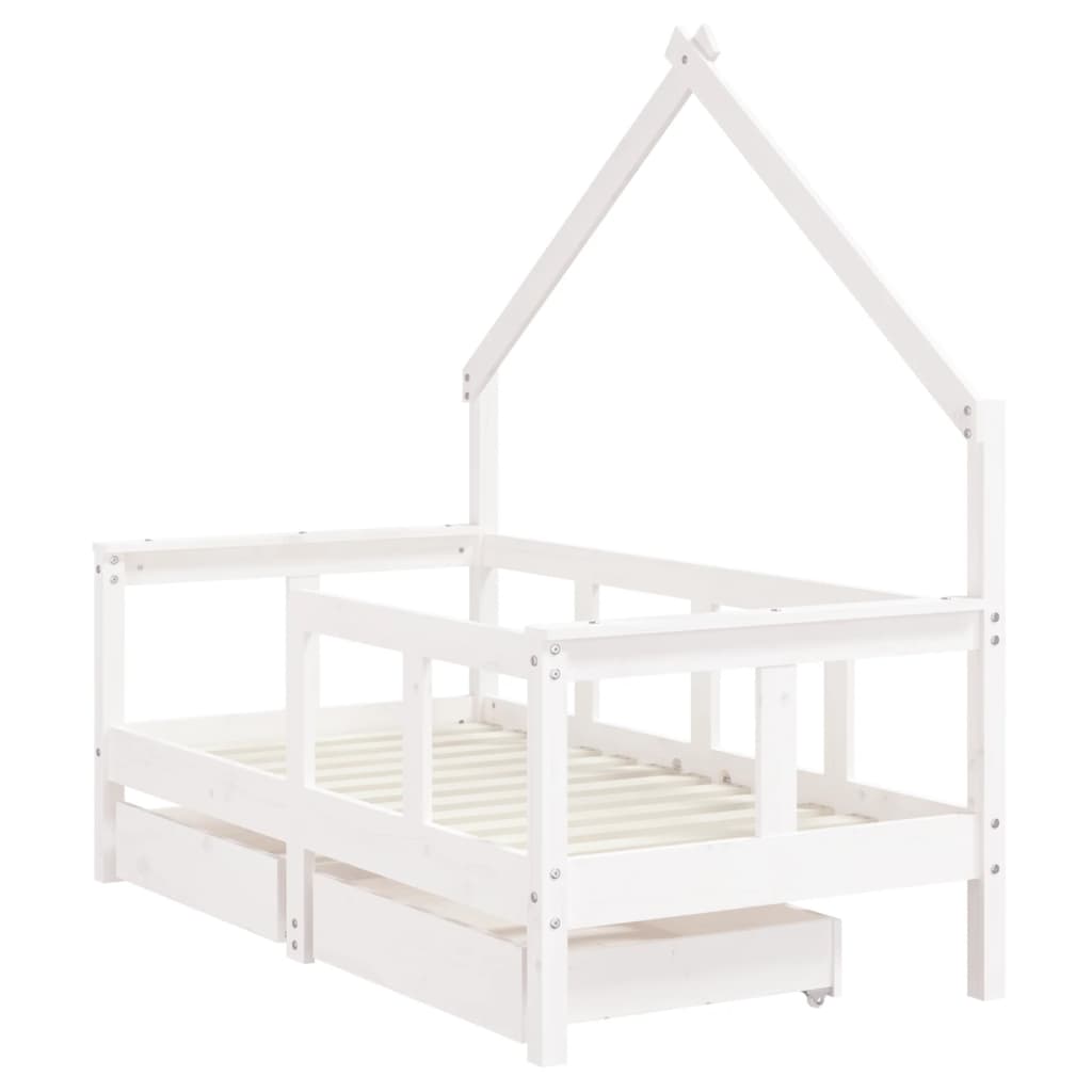 Kids Solid Wood Pine Bed Frame with Drawers