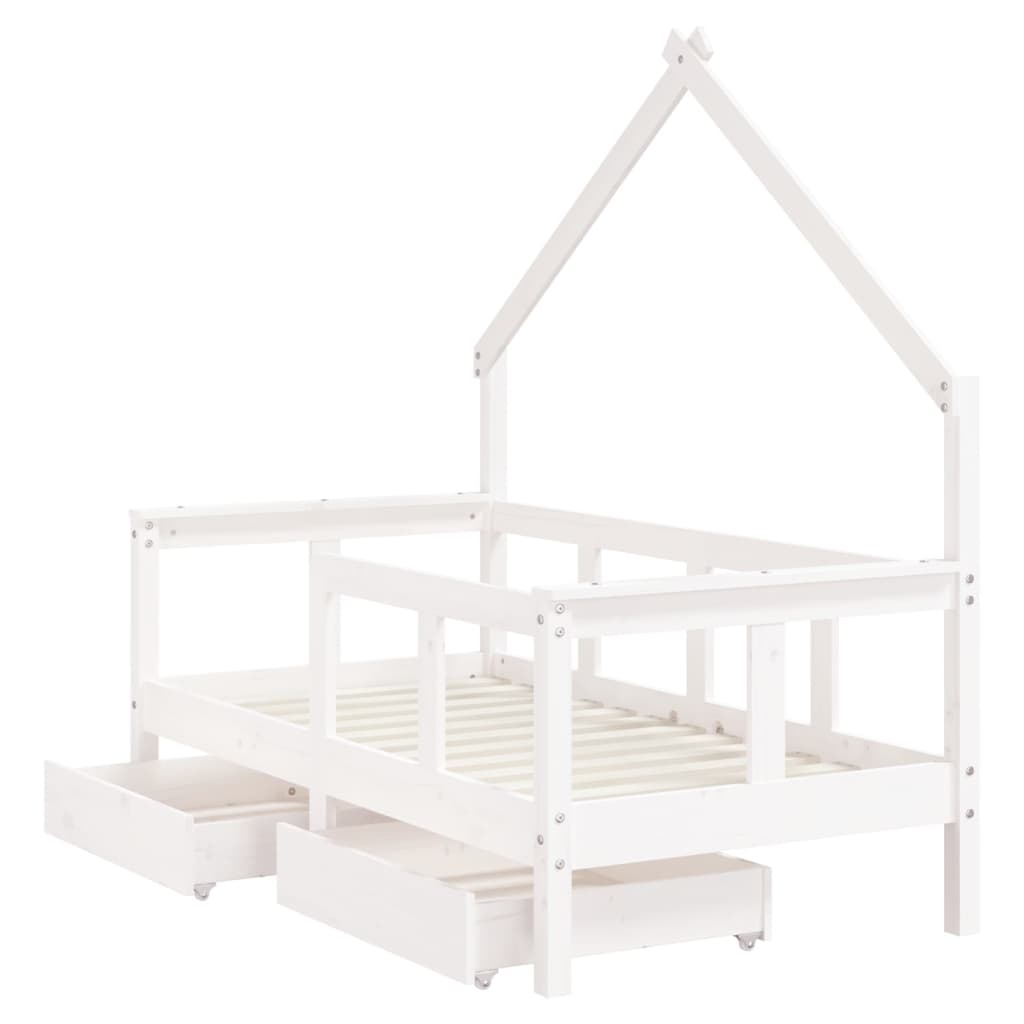 Kids Solid Wood Pine Bed Frame with Drawers