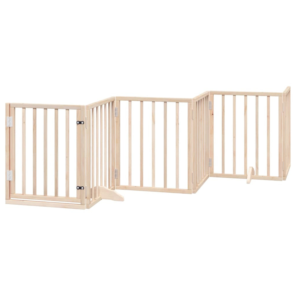 Dog Gate With Door Foldable 6 Panels 300 Cm Poplar Wood