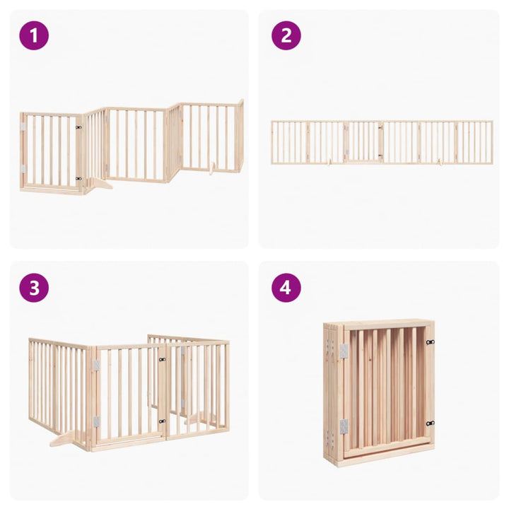 Dog Gate With Door Foldable 6 Panels 300 Cm Poplar Wood