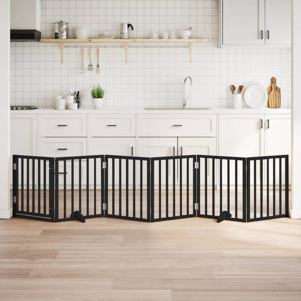 Dog Gate With Door Foldable 6 Panels 300 Cm Poplar Wood