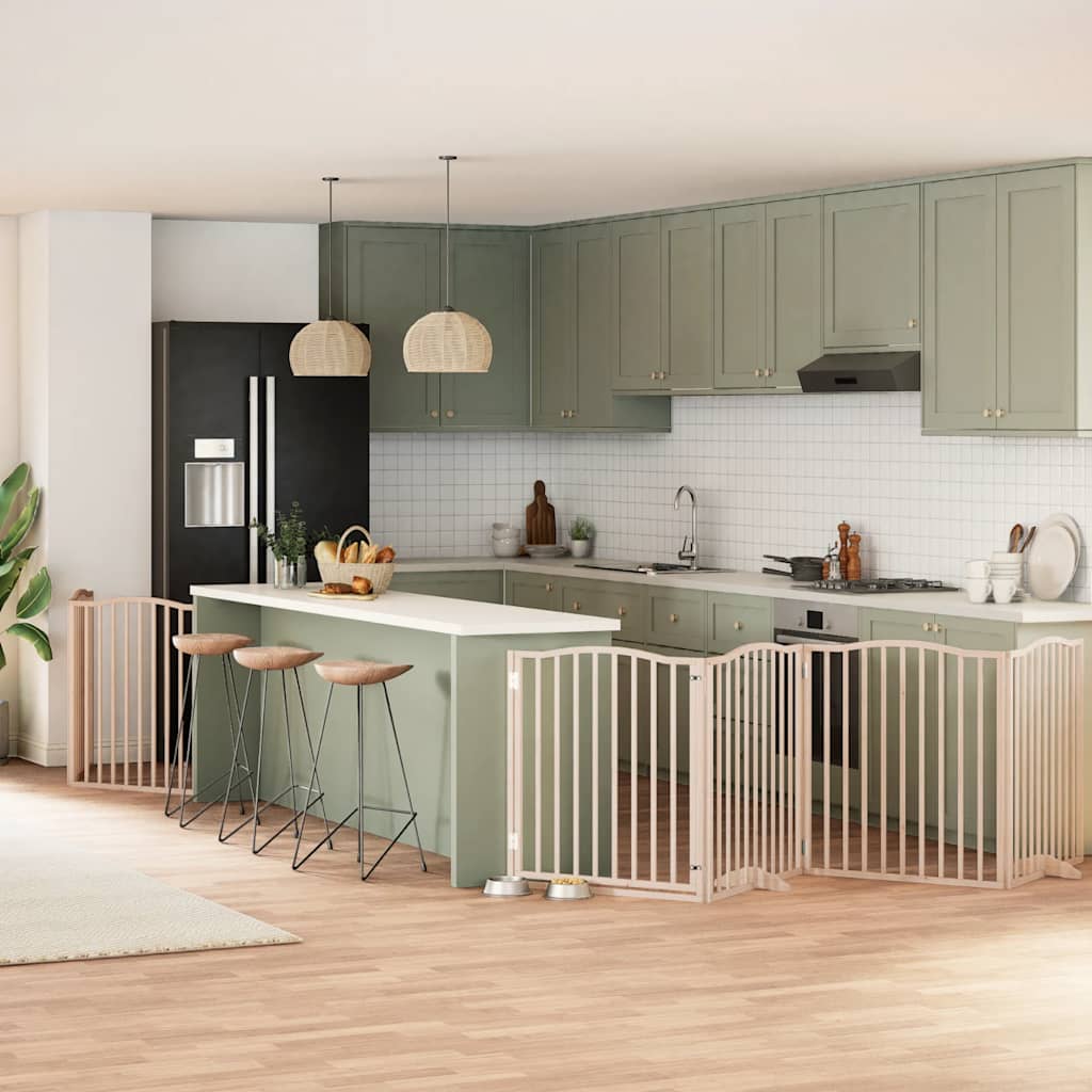 Dog Gate With Door Foldable 12 Panels 600 Cm Poplar Wood