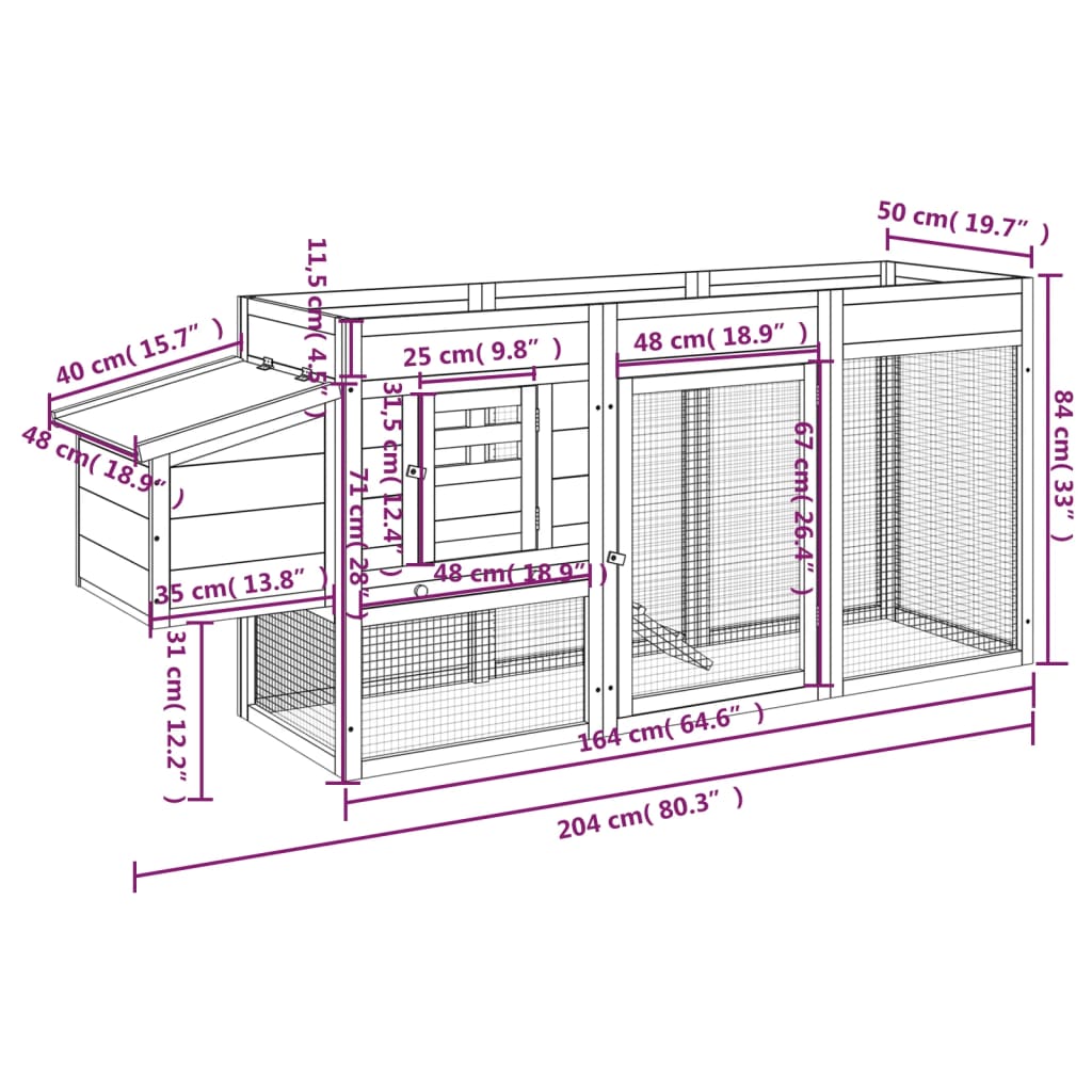 Chicken Coop 204X50X84 Cm Solid Wood Pine