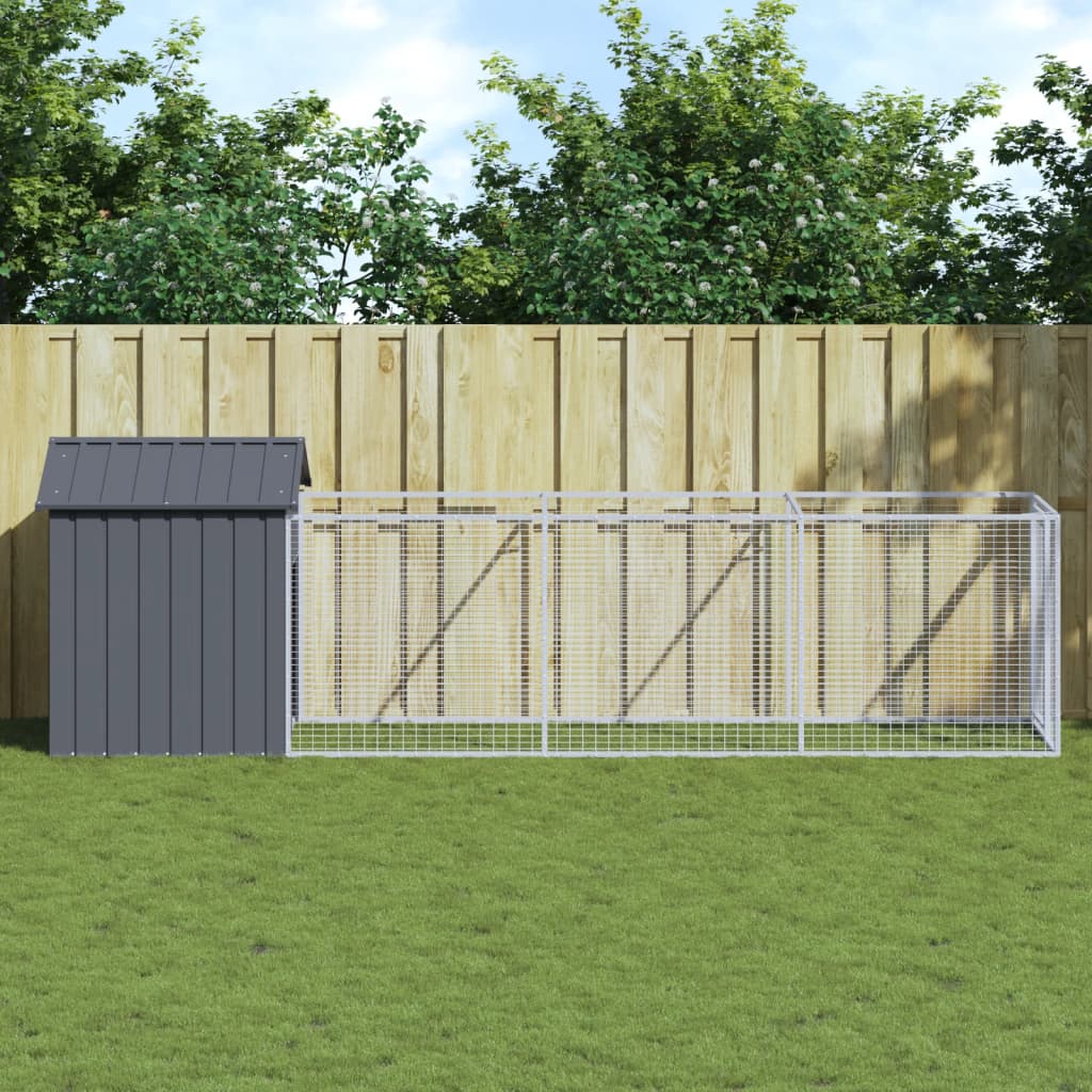 Dog House With Run Galvanised Steel