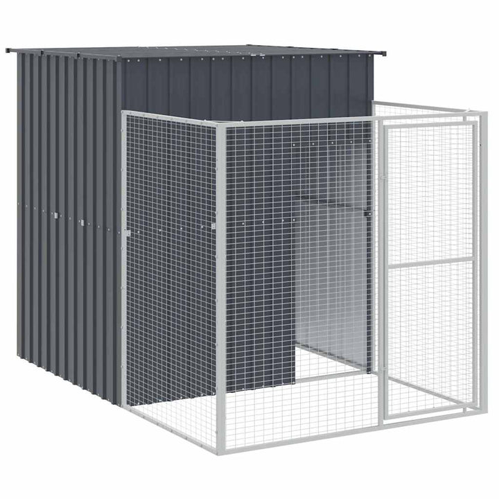 Dog House With Run Galvanised Steel