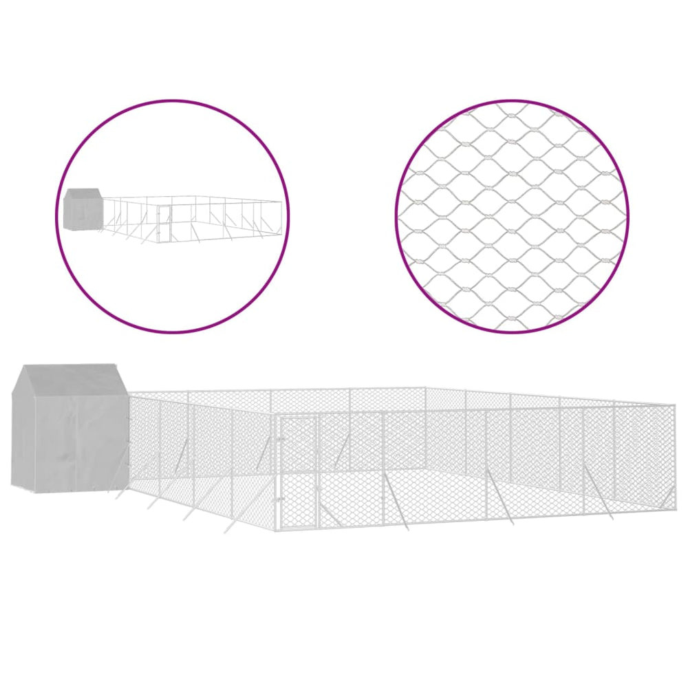 Outdoor Dog Kennel With Roof Silver Galvanised Steel