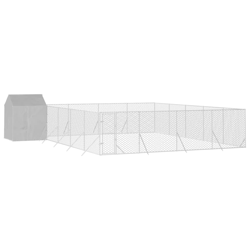 Outdoor Dog Kennel With Roof Silver Galvanised Steel