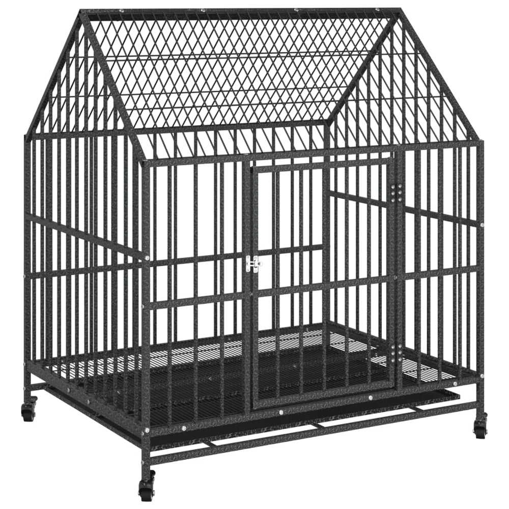 Dog Cage With Wheels Black Galvanised Steel