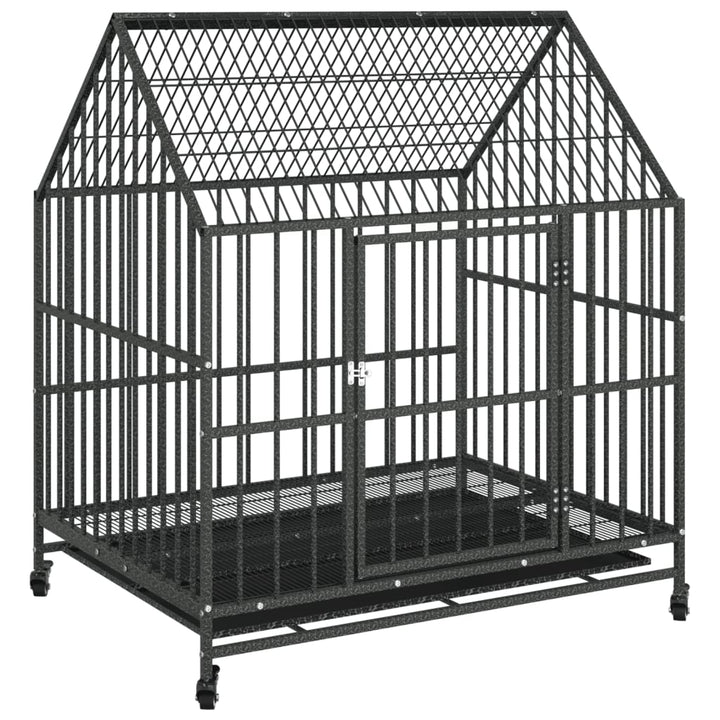 Dog Cage With Wheels Black Galvanised Steel