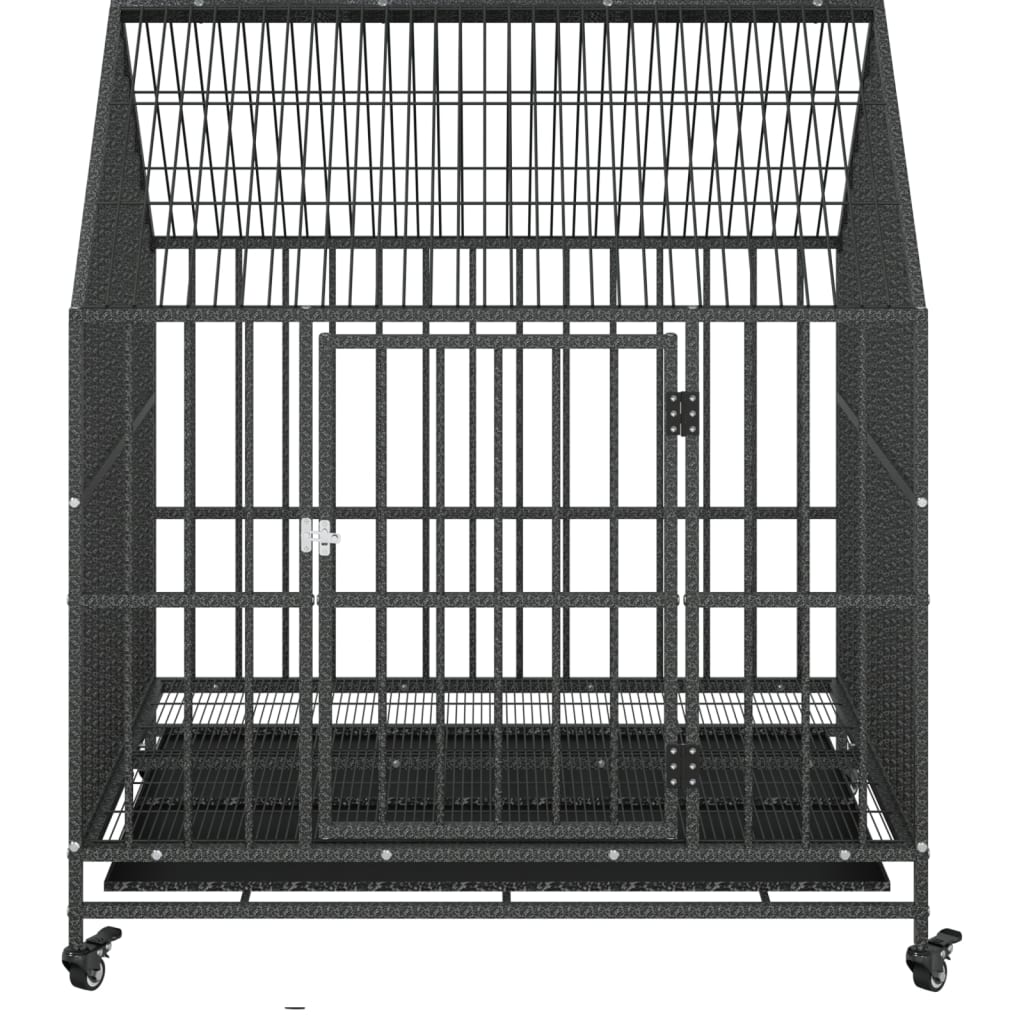 Dog Cage With Wheels Black Galvanised Steel