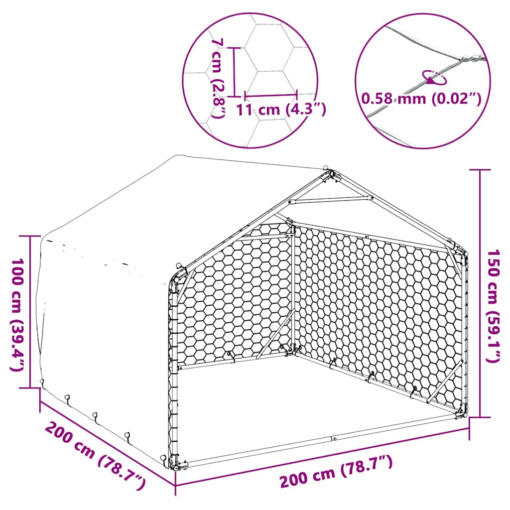 Outdoor Dog Kennel With Cover Galvanised Steel