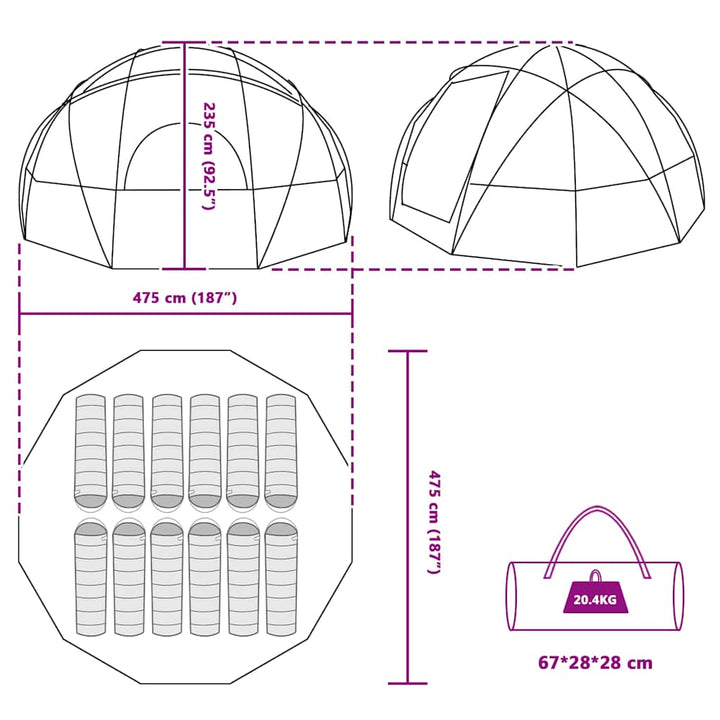 Camping Tent With Roof 475 X 475 X 235 Cm Polyester