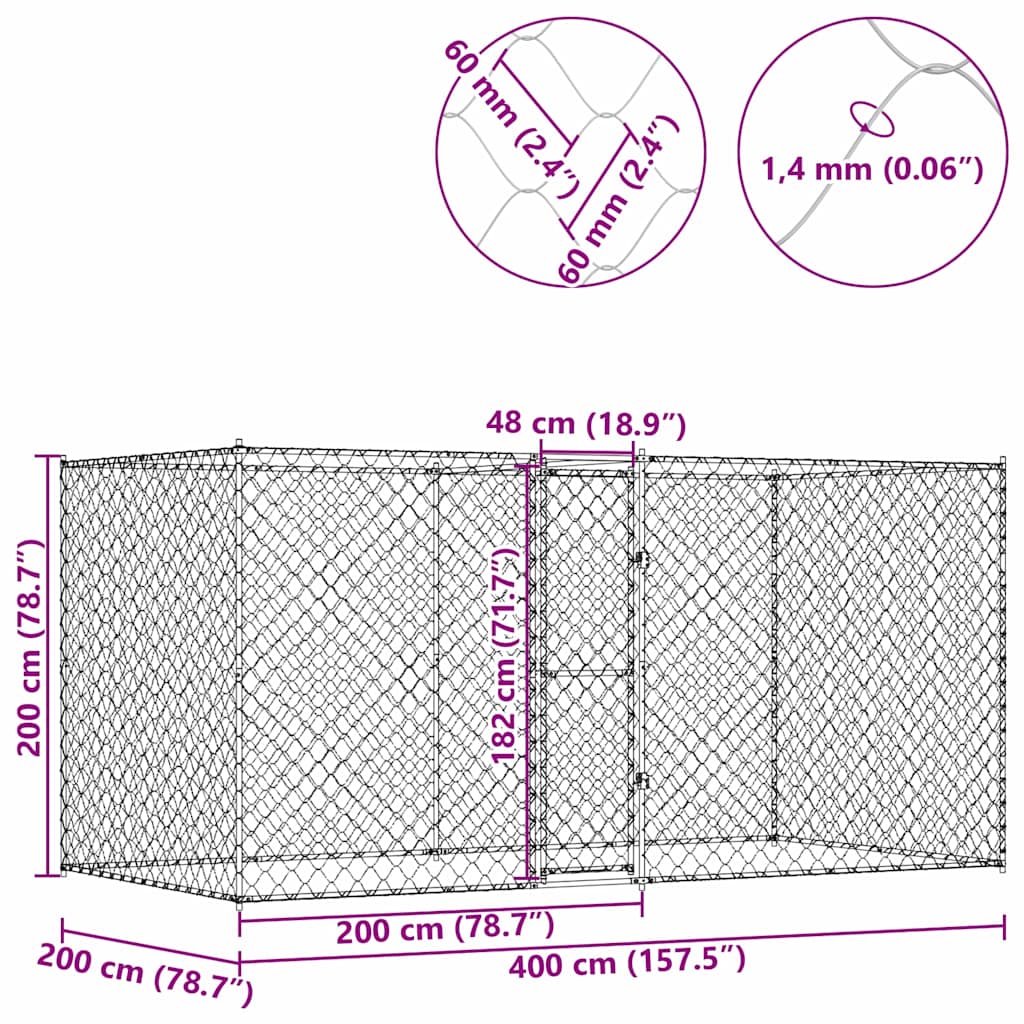 Dog Cage Silver 400 X 200 X 256 Cm Galvanised Steel