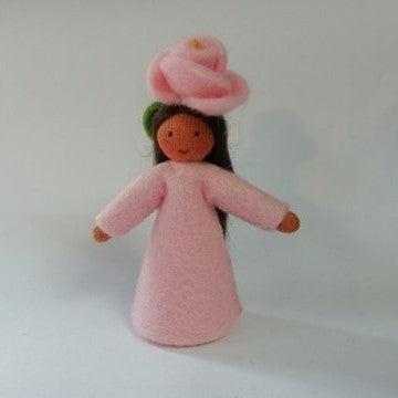 Pink Rose Doll with Flower on Head