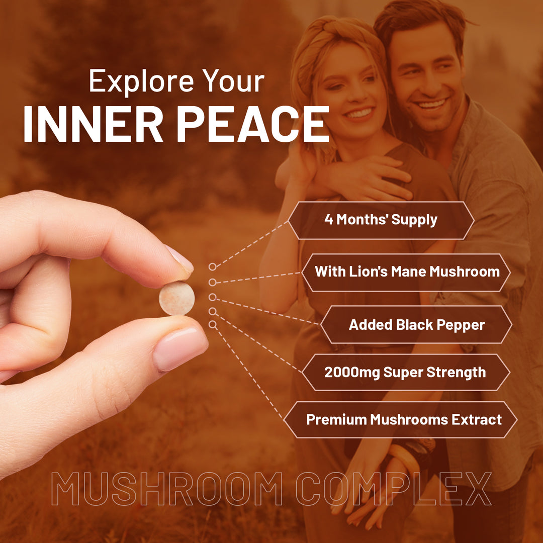 dvanced Mushroom Complex 2000mg | A super blend of 6 Mushroom with Lions Mane, Chaga, Cordyceps, Shiitake, Reishi and Maitake with Black Pepper | 120 Vegan High Strength Tablets | Made in UK by Prowise