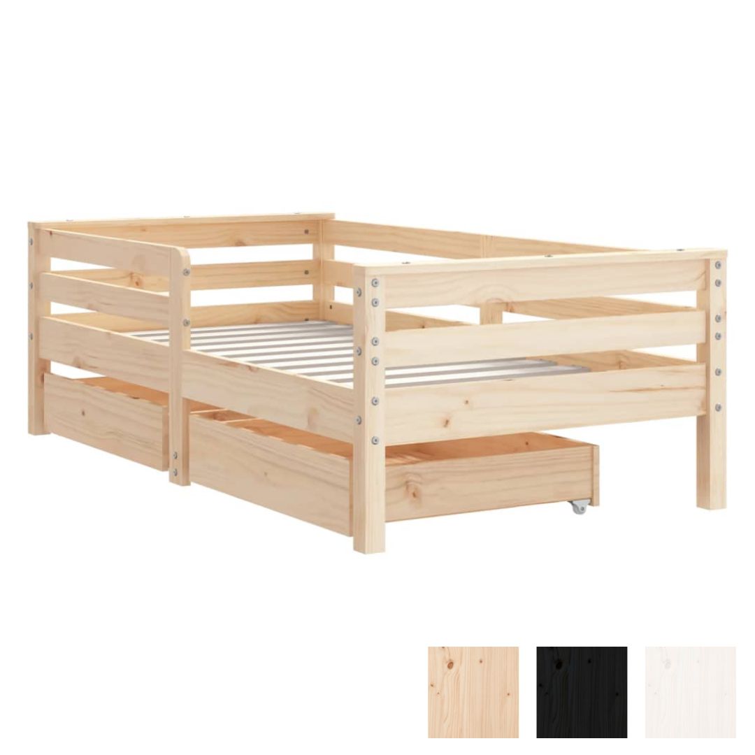 Kids Solid Wood Pine Bed Frame with Drawers