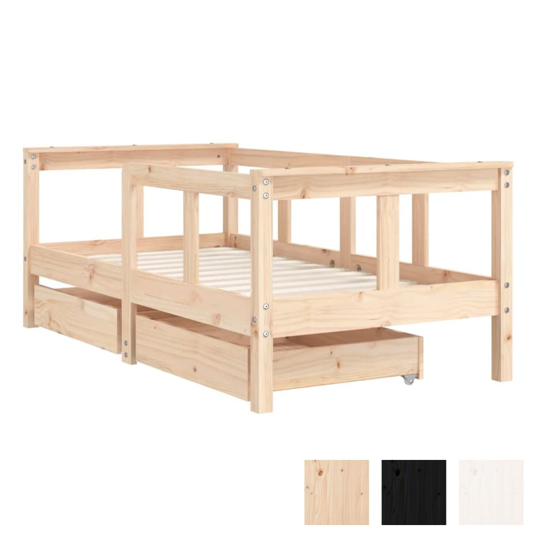 Kids Solid Wood Pine Bed Frame with Drawers