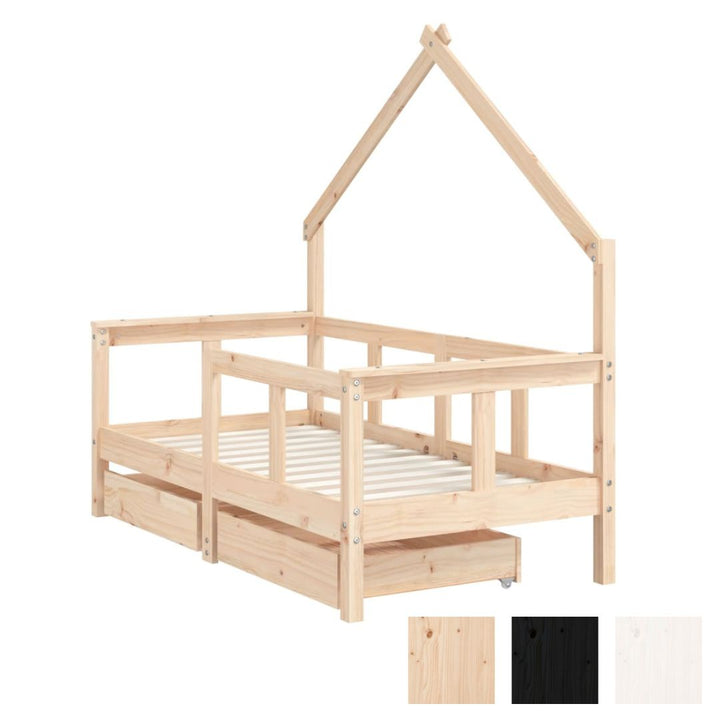Kids Solid Wood Pine Bed Frame with Drawers