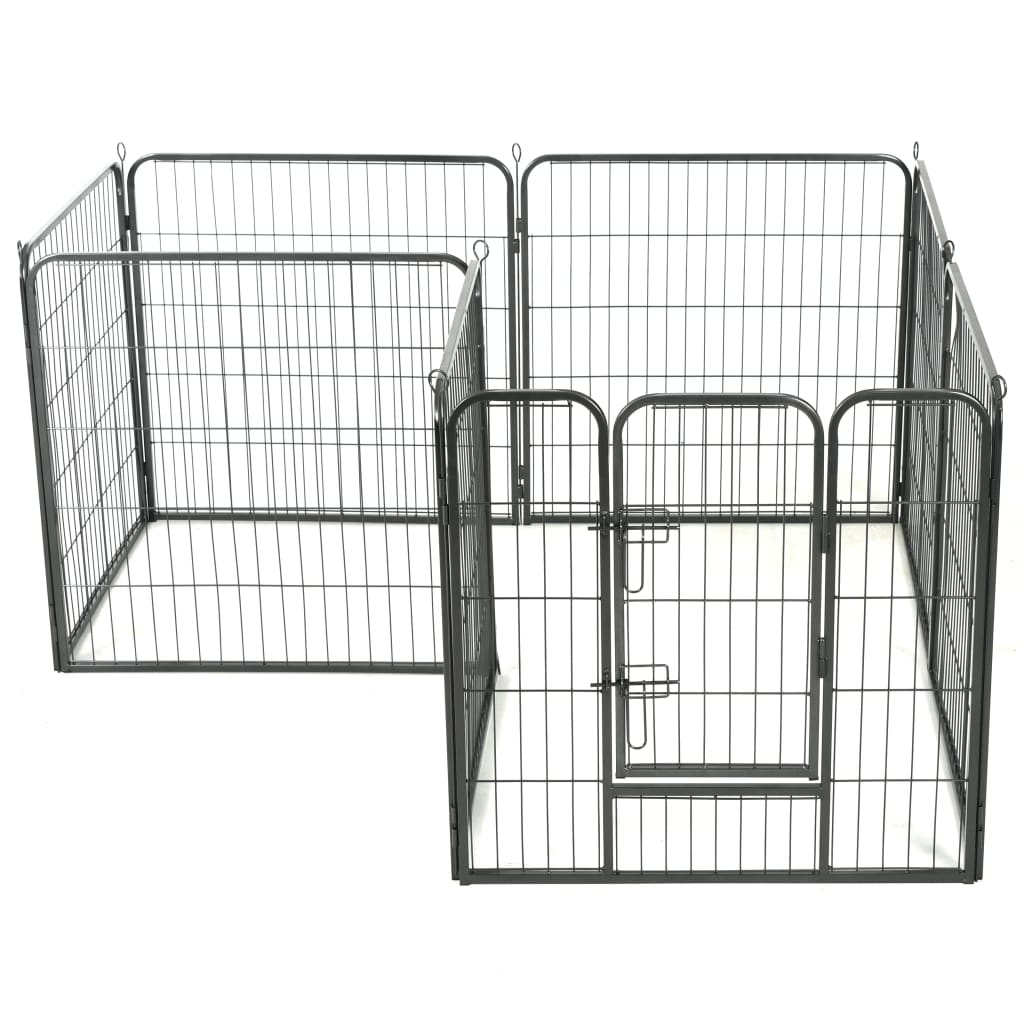 Dog Playpen 8 Panels Steel Black