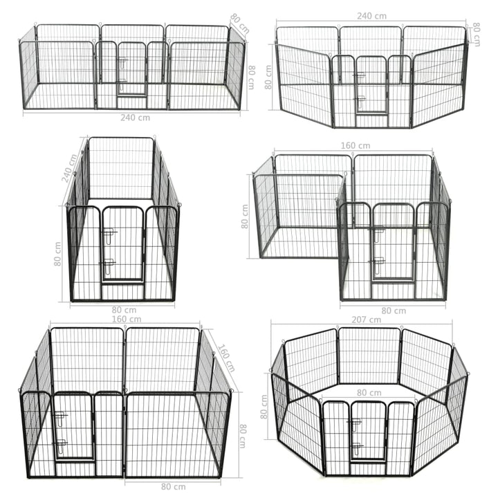 Dog Playpen 8 Panels Steel Black
