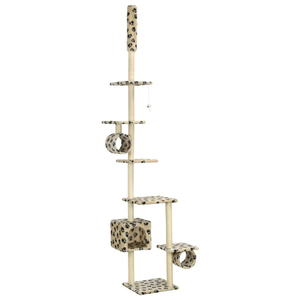 Cat Tree With Sisal Scratching Posts Beige Paw Prints