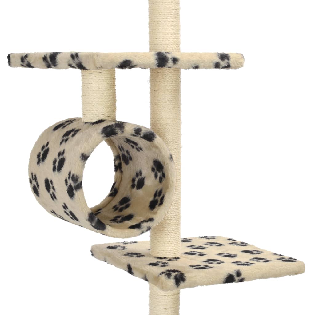Cat Tree With Sisal Scratching Posts Beige Paw Prints