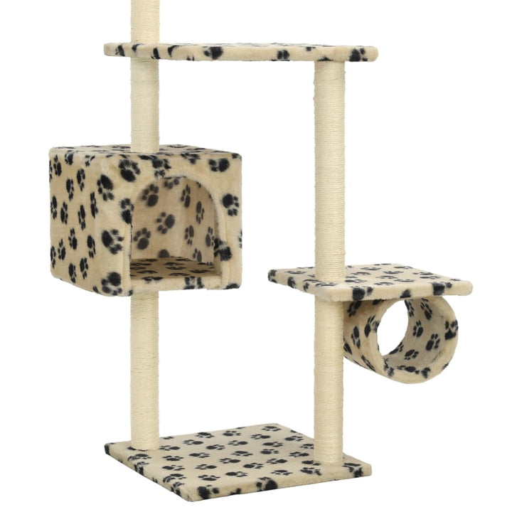 Cat Tree With Sisal Scratching Posts Beige Paw Prints