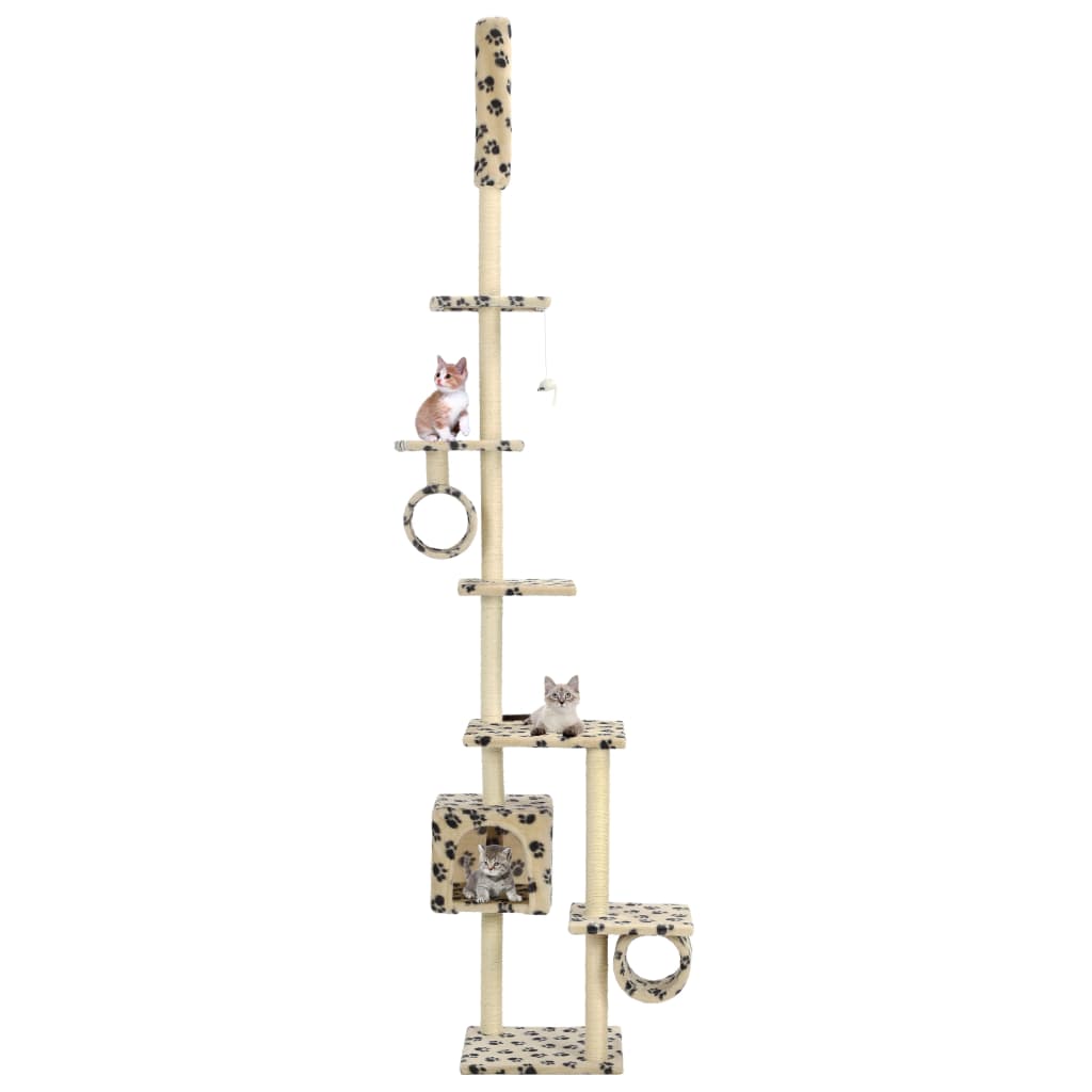 Cat Tree With Sisal Scratching Posts Beige Paw Prints