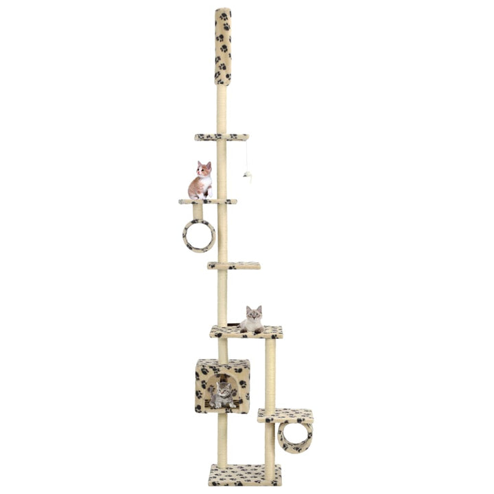Cat Tree With Sisal Scratching Posts Beige Paw Prints