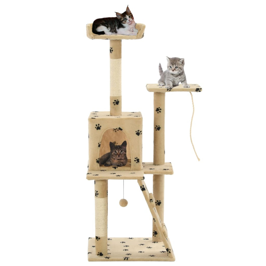Cat Tree With Sisal Scratching Posts 120 Cm Beige Paw Prints