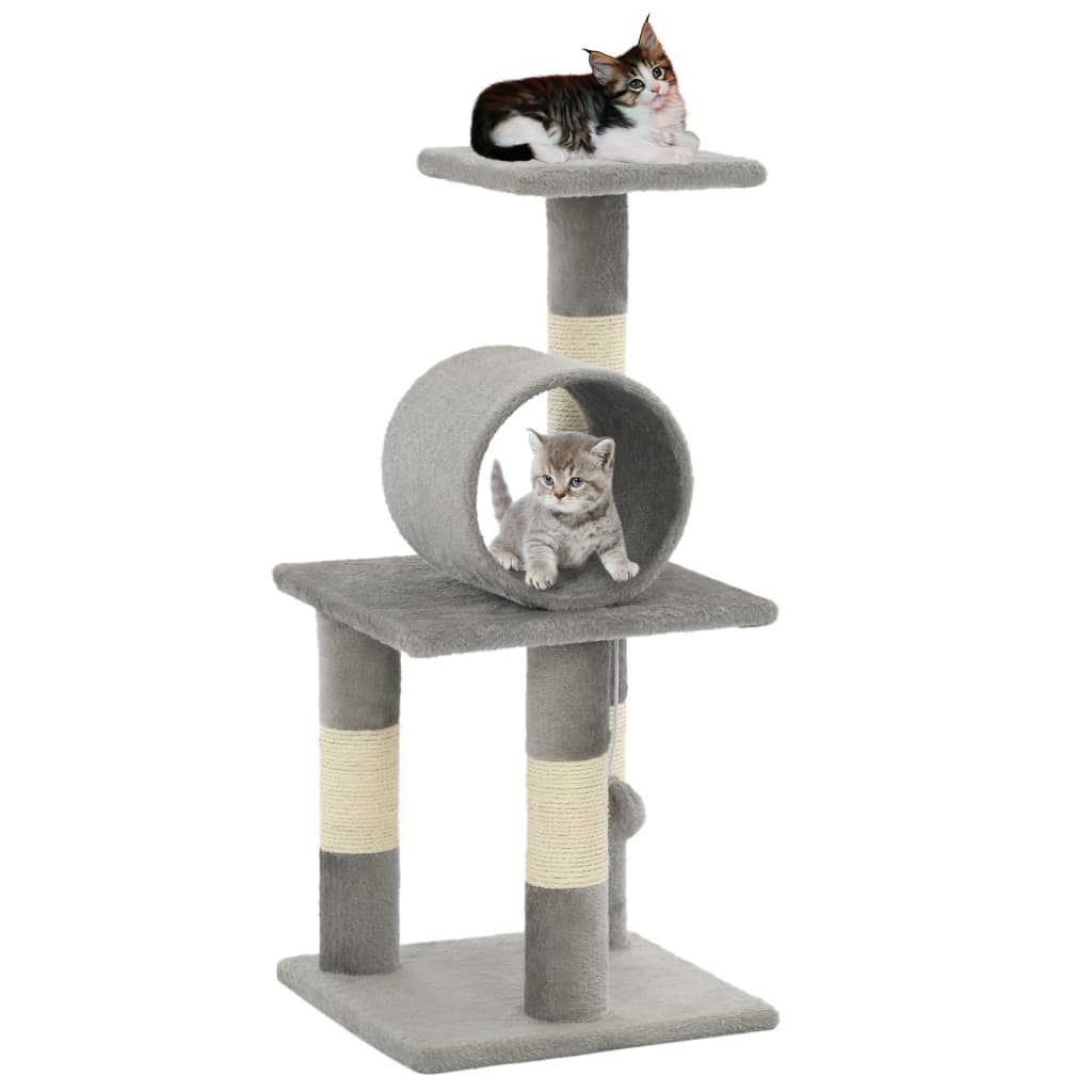 Cat Tree With Sisal Scratching Posts 65 Cm Grey Paw Prints