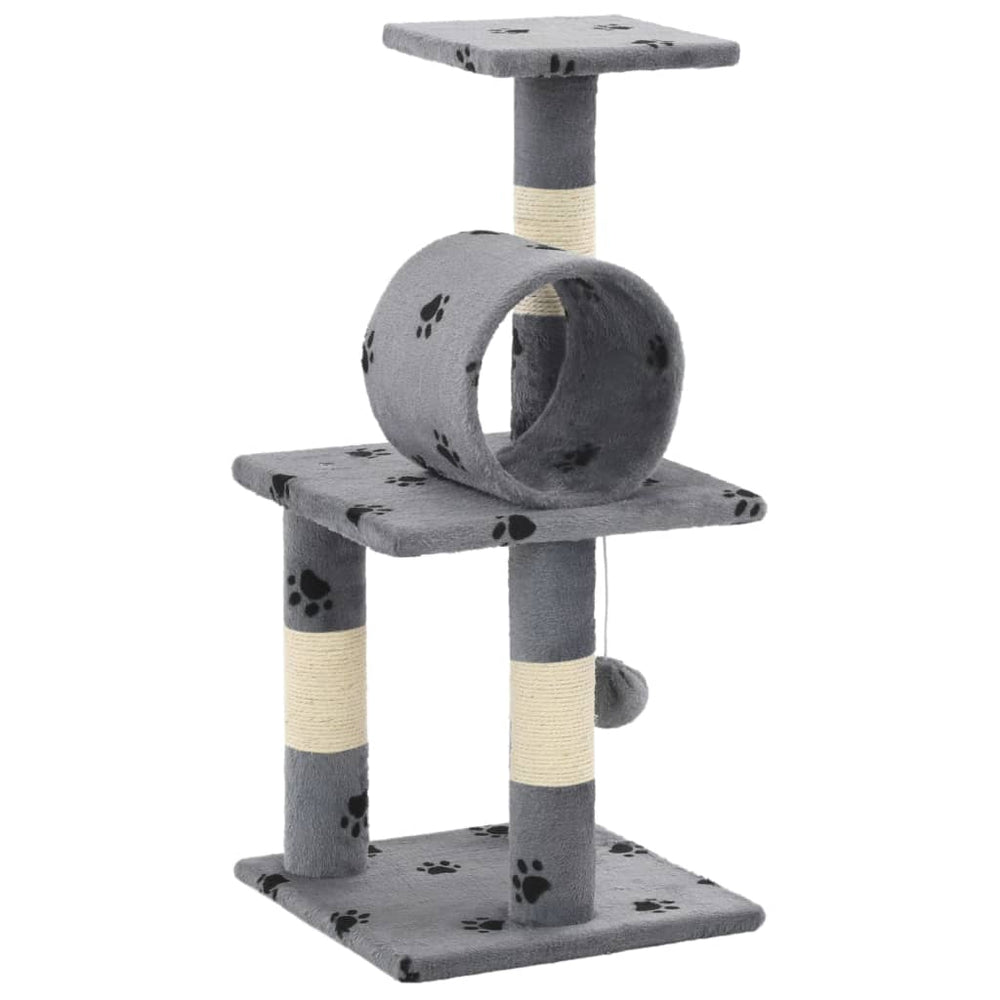 Cat Tree With Sisal Scratching Posts 65 Cm Grey Paw Prints