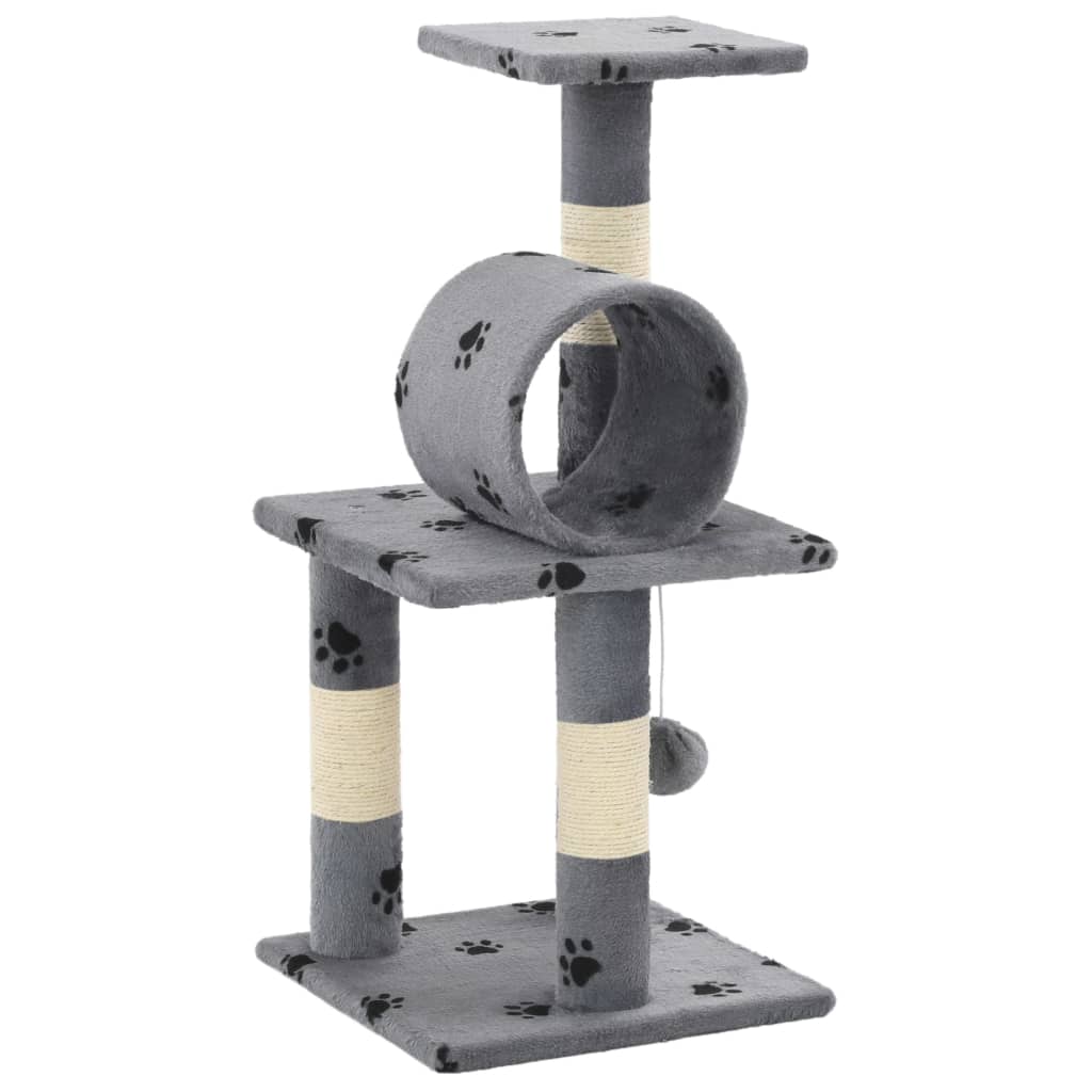 Cat Tree With Sisal Scratching Posts 65 Cm Grey Paw Prints