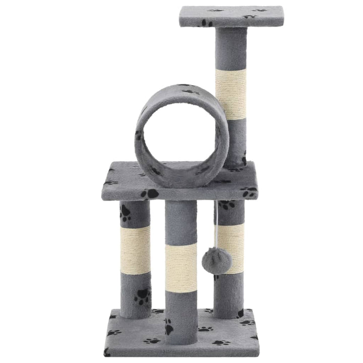 Cat Tree With Sisal Scratching Posts 65 Cm Grey Paw Prints