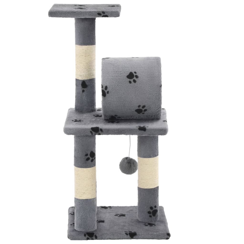 Cat Tree With Sisal Scratching Posts 65 Cm Grey Paw Prints
