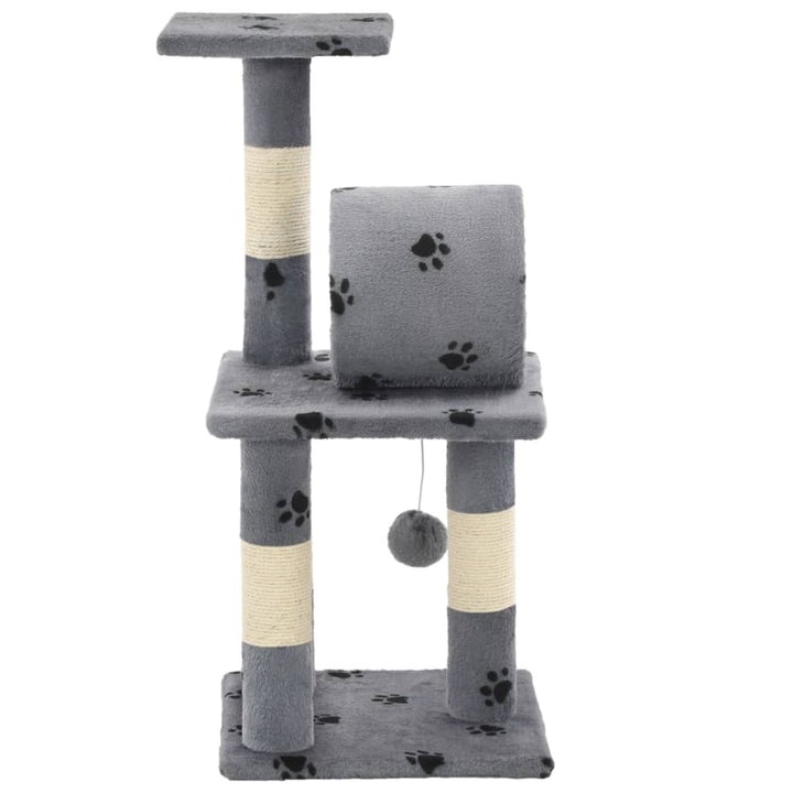 Cat Tree With Sisal Scratching Posts 65 Cm Grey Paw Prints