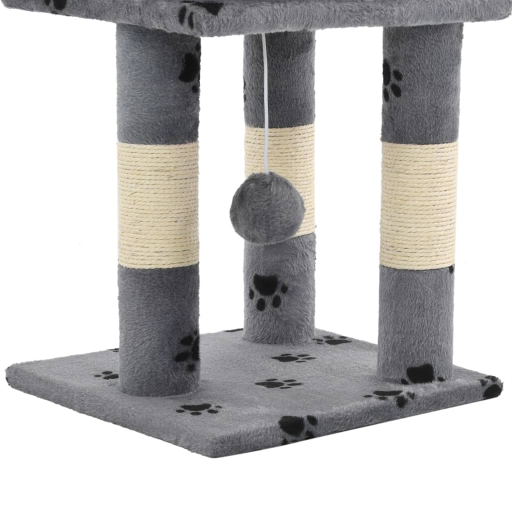 Cat Tree With Sisal Scratching Posts 65 Cm Grey Paw Prints