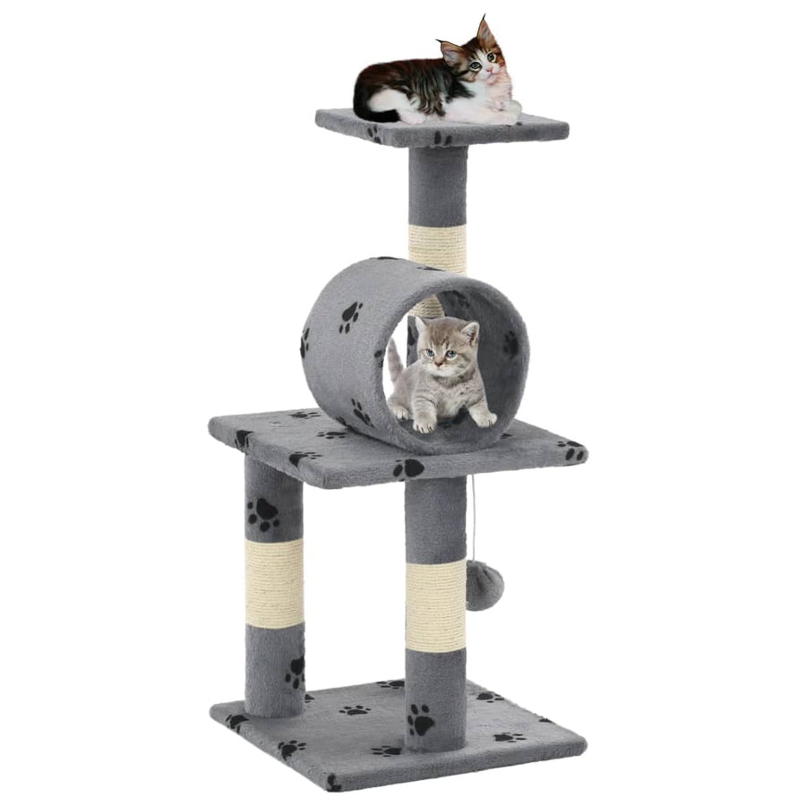 Cat Tree With Sisal Scratching Posts 65 Cm Grey Paw Prints