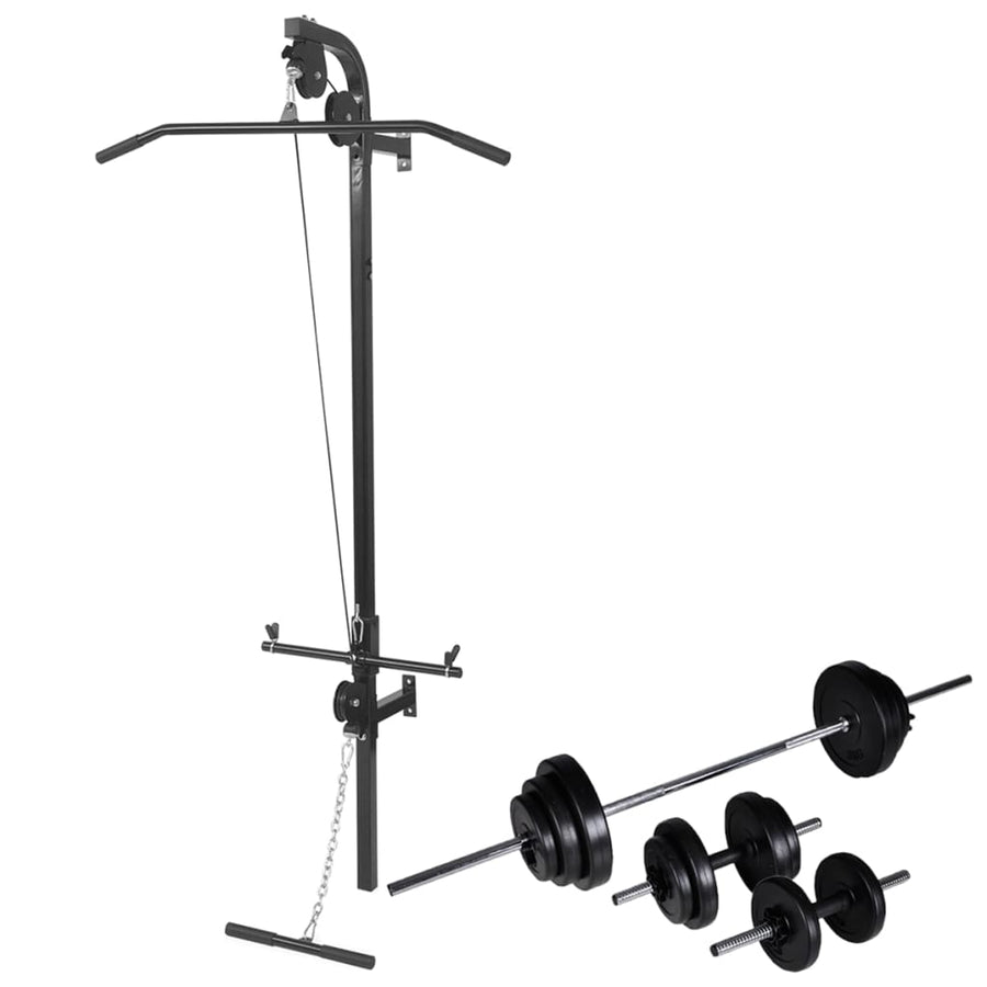 Wall-Mounted Power Tower With Barbell And Dumbbell Set 30.5 Kg