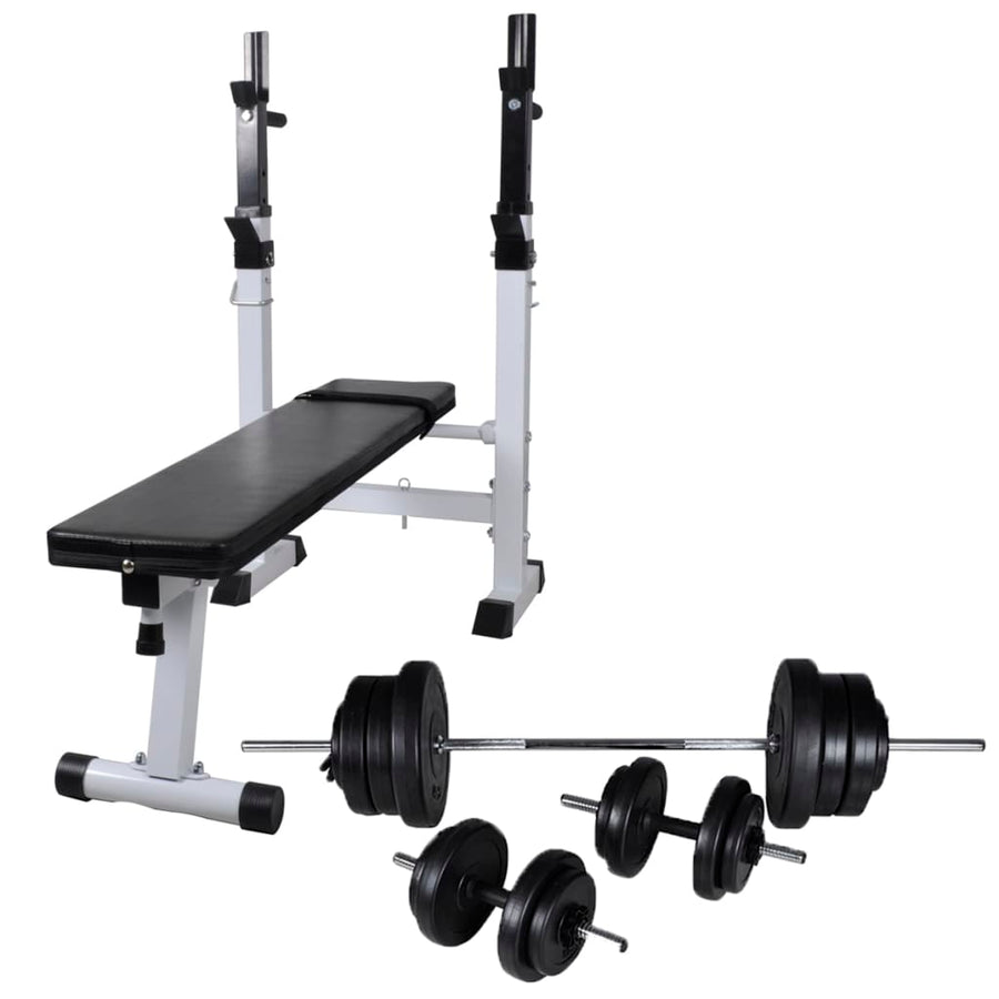 Workout Bench With Weight Rack, Barbell And Dumbbell Set 60.5Kg