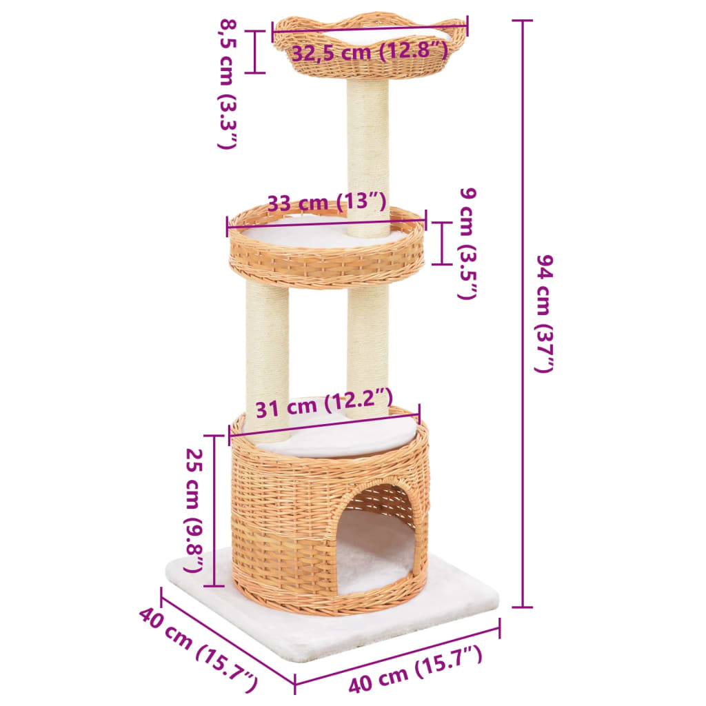 Cat Tree With Sisal Scratching Post Natural Willow Wood